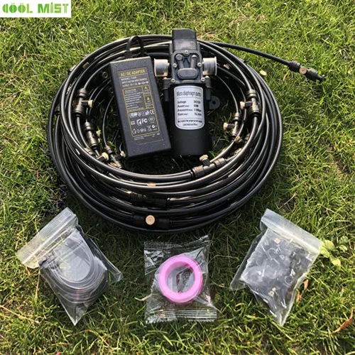 Black Hose Set S228 Водяной насос набор 12 В запотевающий мотор с 12 м система тумана 16 шт сопла мистер для патио уличная система охлаждения - Цвет: Black Hose Set
