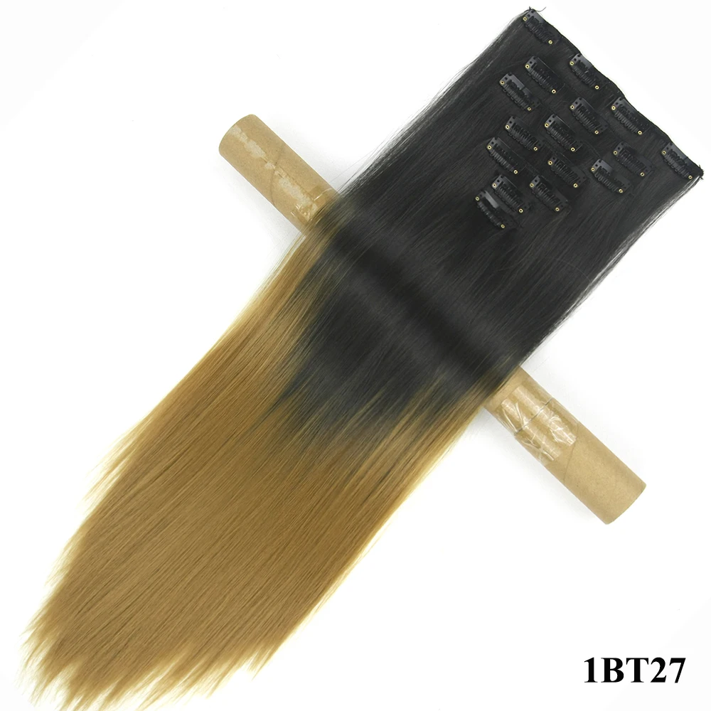 1B/27HL Soowee 24 дюймов 7 шт./компл. синтетический Косплэй волосы прямые черные к розовому блондинка с эффектом деграде(переход от темного к накладные волосы на застежке, Follow Me вечерние волос для Для женщин - Цвет: 1B/27HL