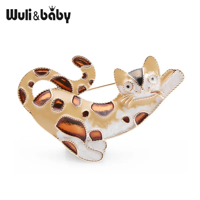 Wuli& baby эмаль коричневая кошка пятно Броши «леопард» Женская Брошь булавка в виде животного