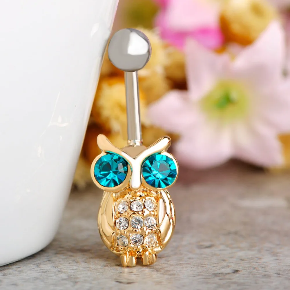 Золотые Совы синий пирсинг птица пупок колокольчики Секс Бикини ювелирные