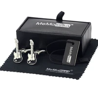 memolissa display box men jewellery guitar cufflinks black and white enamel musical instruments design free tag wipe cloth