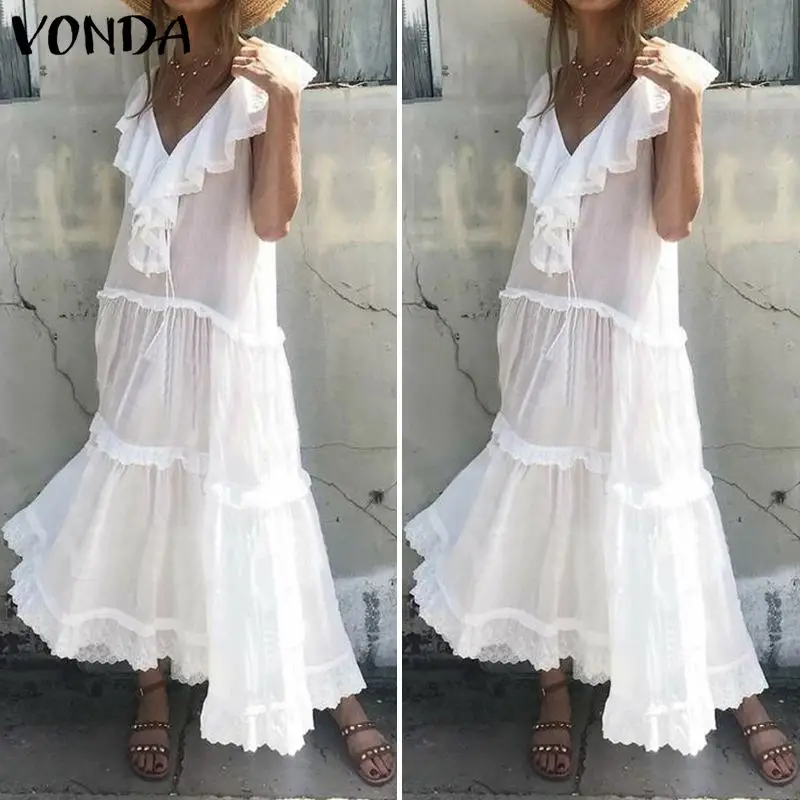 VONDA/платья для беременных; Одежда для беременных женщин; длинное платье макси без рукавов с рюшами; коллекция года; летнее платье для беременных; Gravida S-5XL