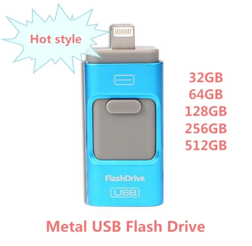 Новый OTG USB Flash Drive 64 ГБ pendrive 128/256/512 Металлическая Ручка Привода для iphone/ipod/ipad/PC