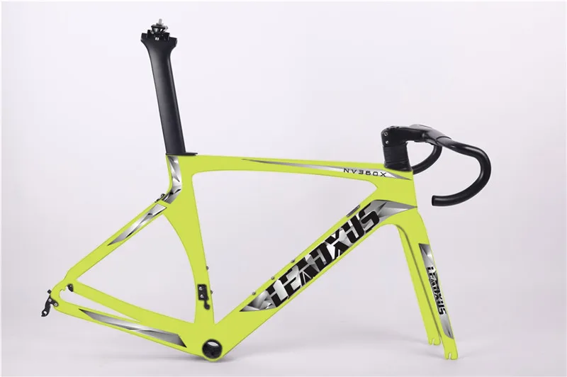 Light yellow frame Leadxus NV360X тормозного диска Aero из углеродного волокна, шоссейный велосипед рама дороги углерода Aero рама для гоночного велосипеда и руль 45/47/49/52/54/56/58 см - Цвет: Light yellow frame