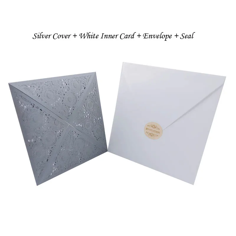 One Set Silver 1 шт., лазерная резка, роскошная Цветочная Свадебная пригласительная открытка, бумага, элегантные кружевные конверты, с принтом, свадебные украшения, вечерние принадлежности - Цвет: One Set Silver