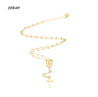 jsbao women rosary necklaces stainless steel virgin mary and jesus cross pendants gold colour necklace women fashion jewelry