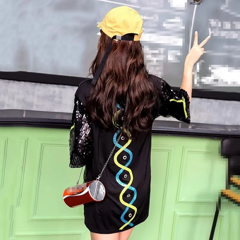 CHICEVER платья с геометрическим принтом для женщин о образный вырез половина рукава свободные пайетками