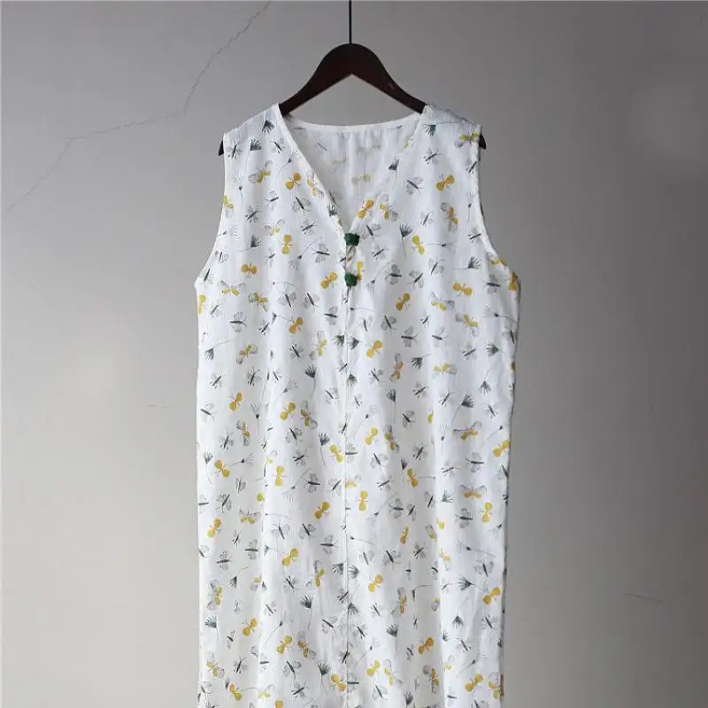 Женское платье с принтом Johnature винтажное прямое длинное до щиколотки без рукавов