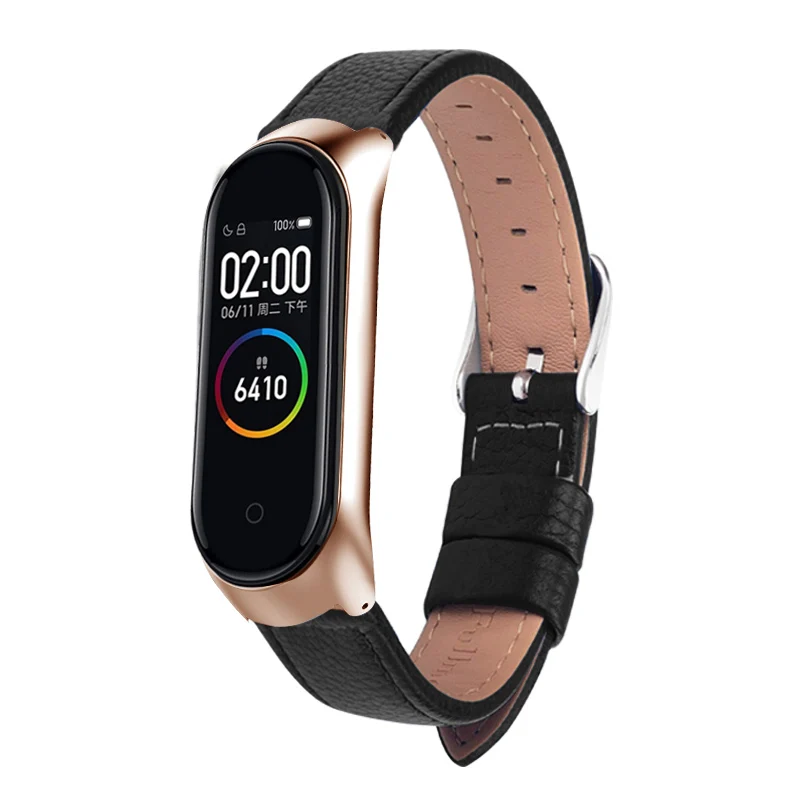 Кожаный браслет на запястье для xiaomi mi Band 4, спортивный ремешок для часов, ремешок на запястье для xiaomi mi band 4, браслет mi band 4, ремешок - Цвет ремешка: Black-Gold