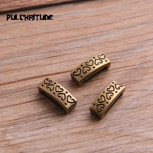 antique bronze Pulchrode 20 шт два цвета слайдер разделитель сердце бусины резные цветок отверстие 10*2,5 мм Кожа DIY браслет Изготовление аксессуары P6752 - Цвет: antique bronze