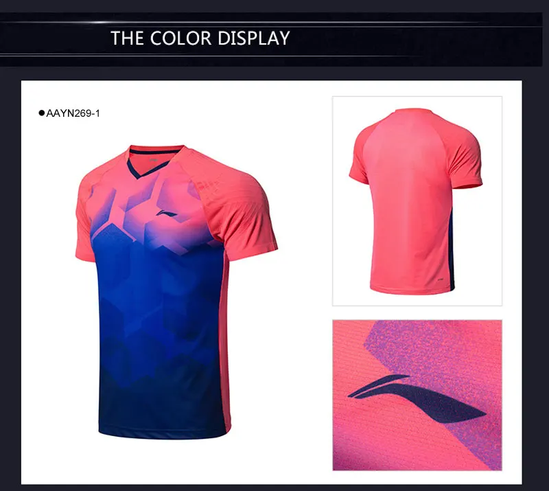 Li-Ning, мужские футболки для бадминтона, дышащие, для соревнований, топ, комфортные, для фитнеса, с подкладкой, спортивные футболки, футболка, AAYN269 MTS2836
