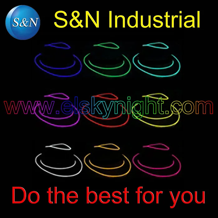 

2AA batteries case inverter with 10 colors different el wire flexible Panama Jazz hat/cap+ free shipping