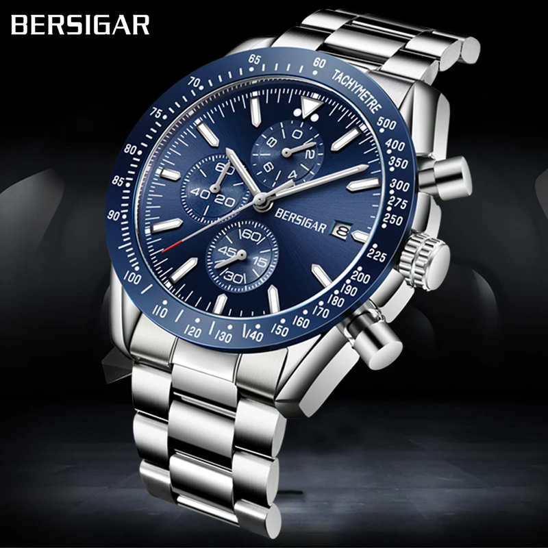 Мужские кварцевые часы BERSIGAR спортивные деловые водонепроницаемые с