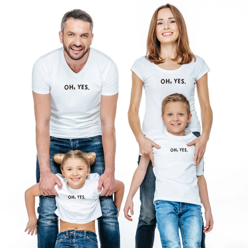 

Oh yes funny family matching outfits for daddy mommy and me kids set cotton summer clothes father mother daughter t shirt cloth