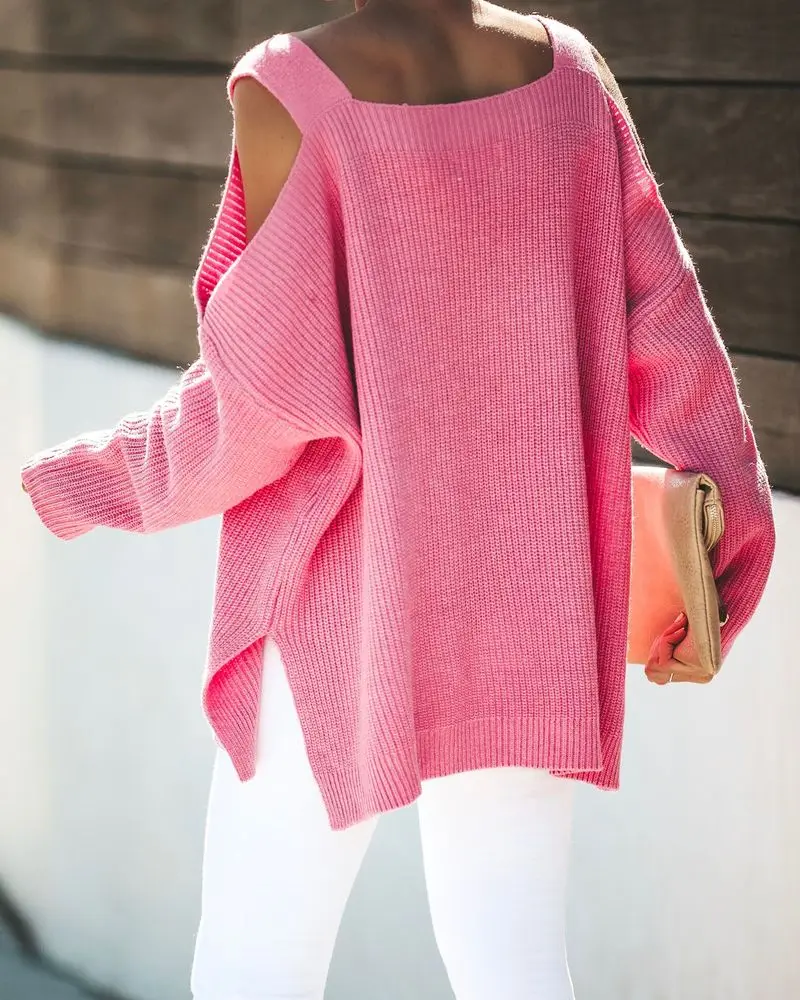 Autumn Winter Fluffy Pink Knitted Sweater Womens Plus Size Thin Knitting Pullover Jumpers Casual Off Shoulder Ribbed | Женская одежда