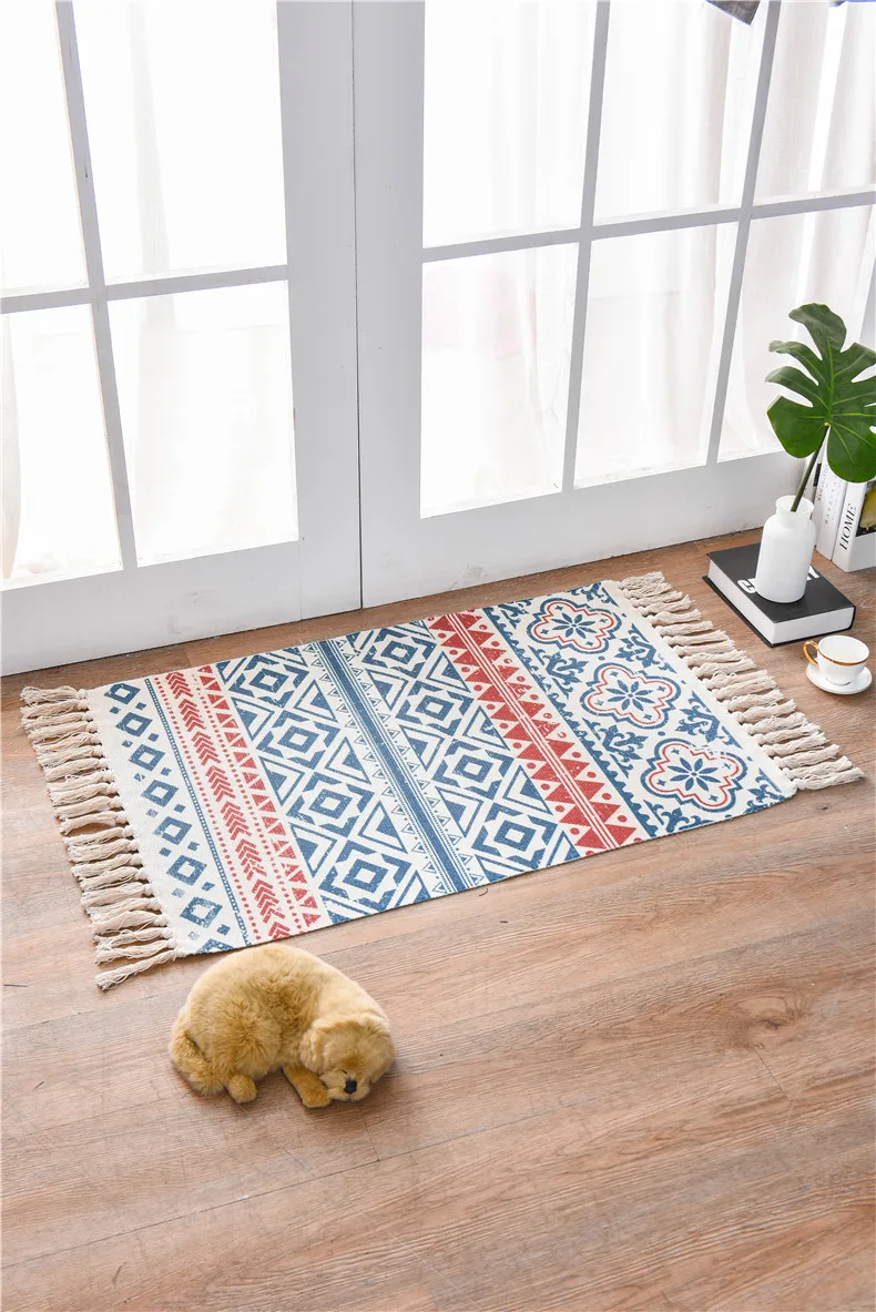 Morroco Carpet For Living Room Bedroom Rug Cotton Tassels Sofa Dyed Table Ruuner Bedspread Tapestry Home Decoration 60X90cm size