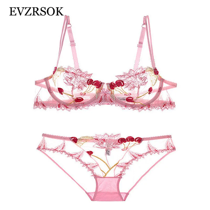 Модный ажурный комплект бюстгальтера и трусиков сексуальный розовый вышитое