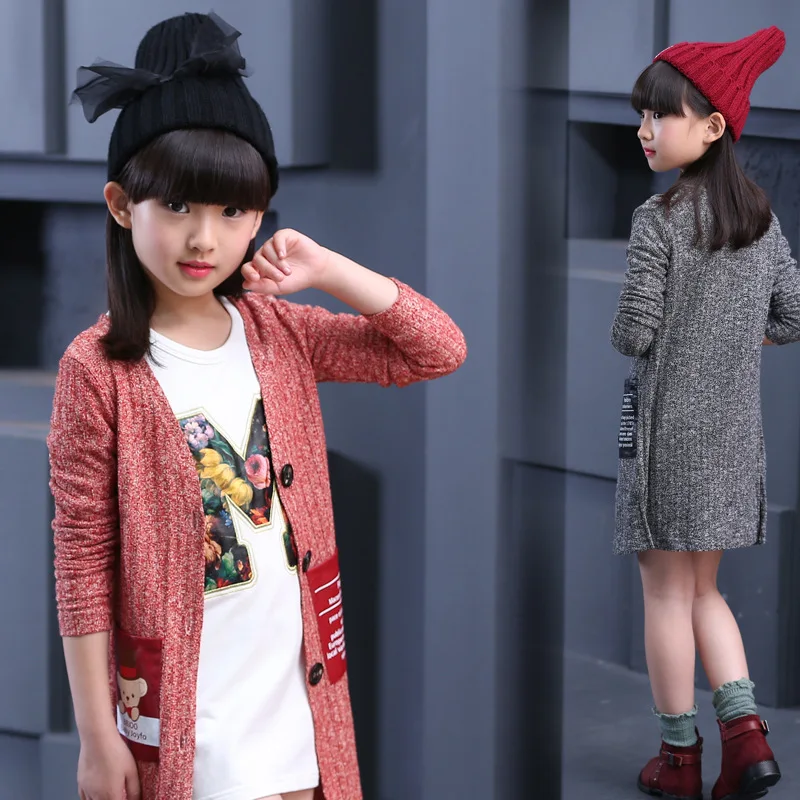 Новинка 2017 года продаж осень модная одежда для девочек вязаный кардиган свитер