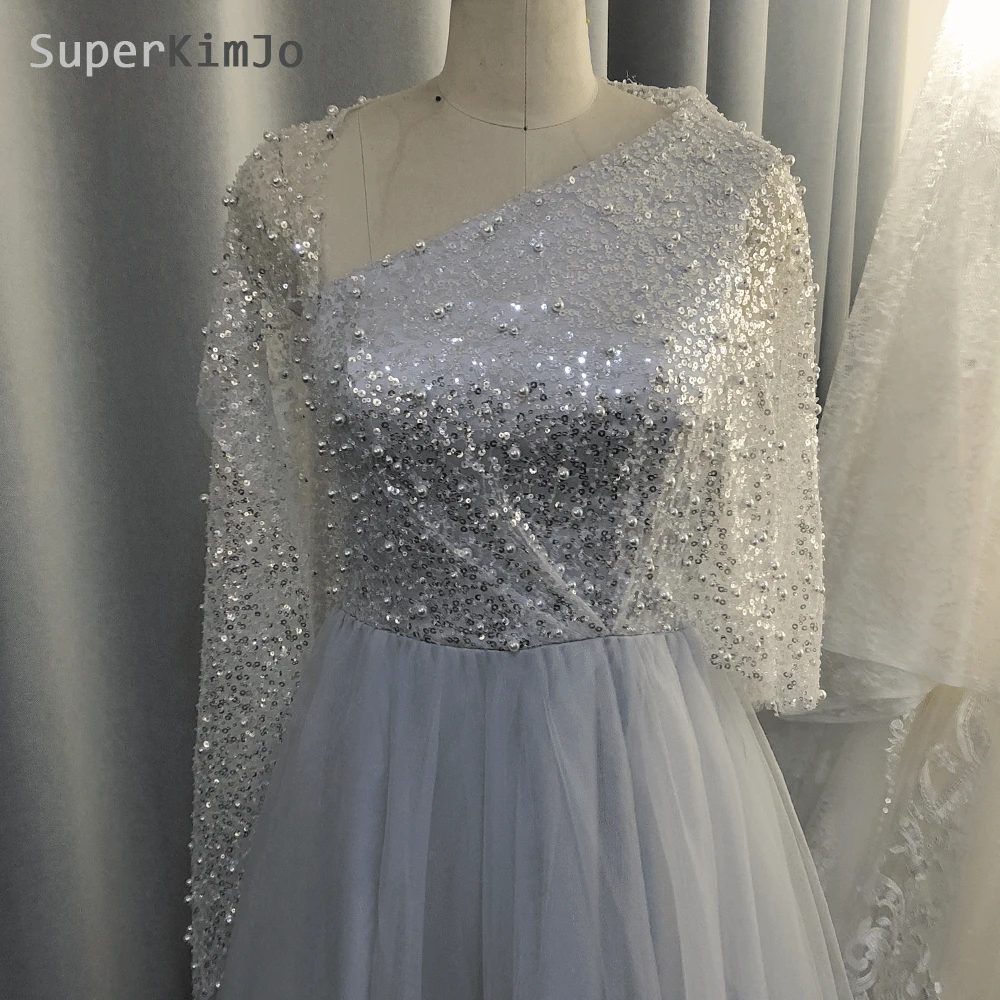 SuperKimJo Luxury Beaded Prom Dresses 2020 Silver Crystals Sequin A Line Arabic Fashion Prom Gown Vestidos De Gala