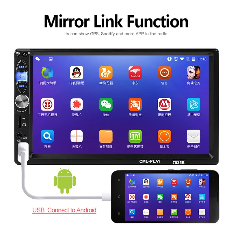 Автомагнитола Cemicen мультимедийный плеер с сенсорным экраном 7 дюймов MP5 Bluetooth USB TF