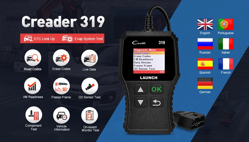 Launch X431 Creader 319 CR319 автоматический считыватель кодов полный OBDII EOBD OBD Автомобильный сканер диагностический инструмент автомобильный OBD2 сканер запуск