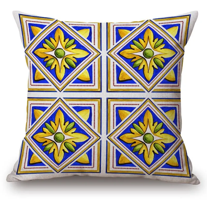 Наволочка синего и золотого цвета бохо богемный стиль шезлонг наволочка