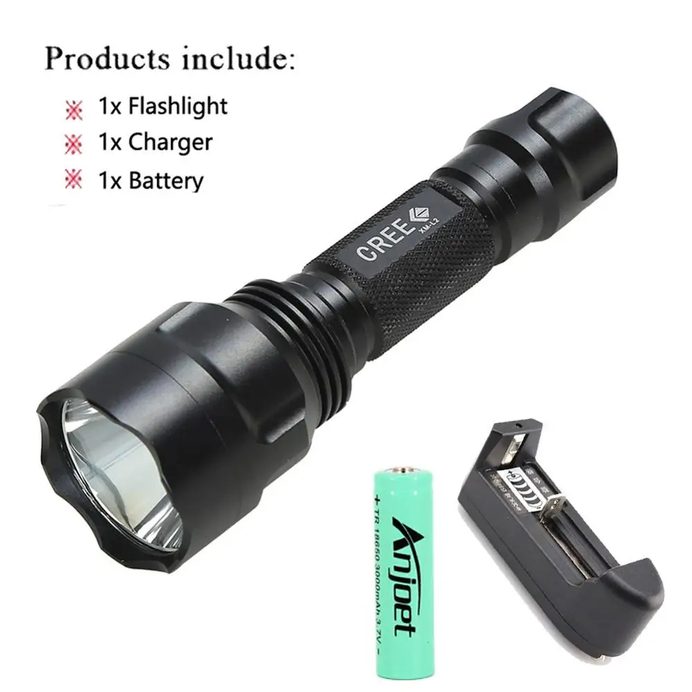 Anjoet C8 CREE XM-L T6 белый/зеленый/красный светодиодный тактический фонарь 18650 аккумулятор алюминиевый фонарь для охоты высокого качества - Испускаемый цвет: Sets A