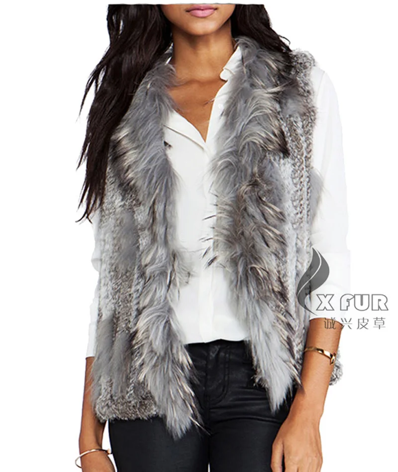 Женский трикотажный жилет из кроличьего меха с отделкой енота ~ Прямая поставка |