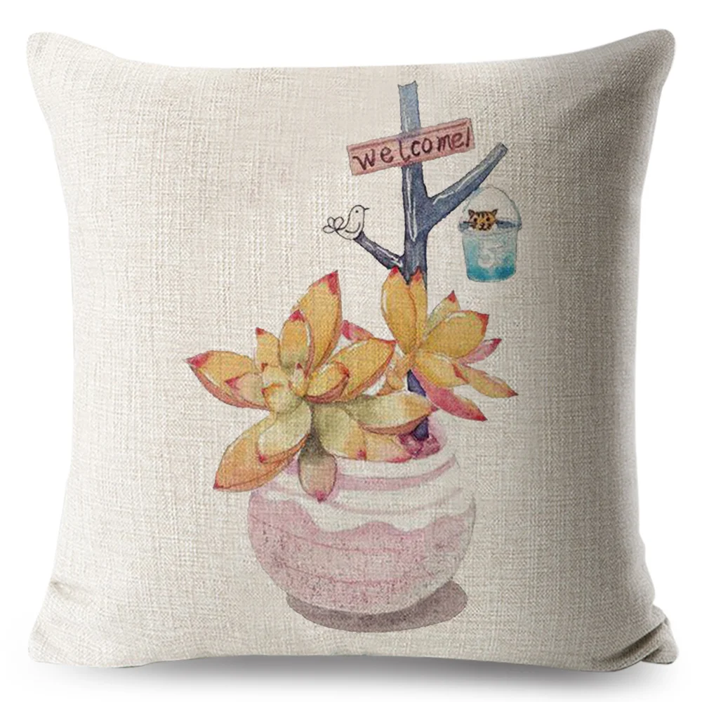 Акварель суккулент Подушка Чехол для подушки из полиэстера дивана домашний