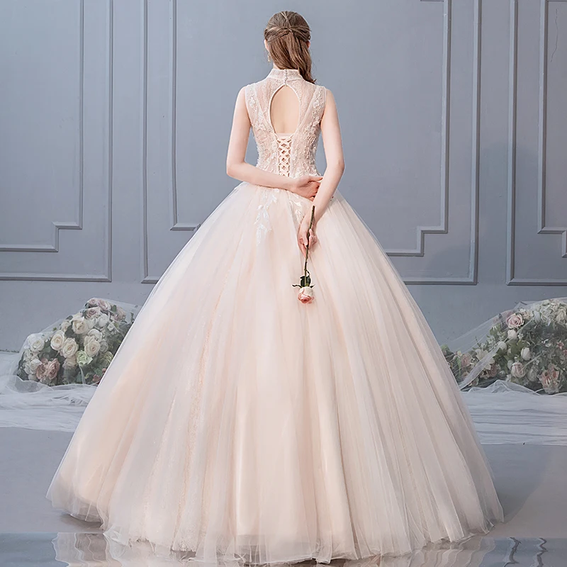 

New Arrival Vintage High Neck Style Ball Gown Wedding Dress Custom made Delicate Beaded Fashion Bridal Wedding Gown