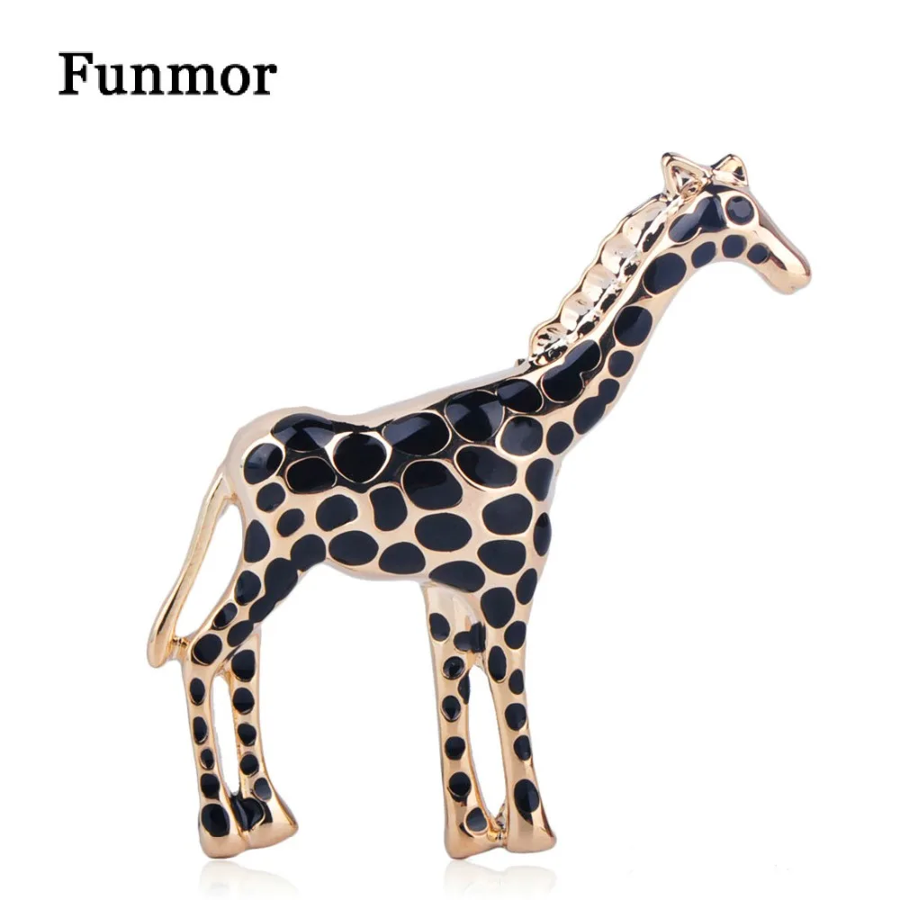 FUNMOR черная эмалированная брошь с жирафом кулон золотого цвета аксессуары для