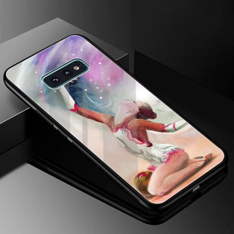 Стеклянный спортивный чехол для девочек в спортивном стиле цветной Samsung A10 A20 A30 A40