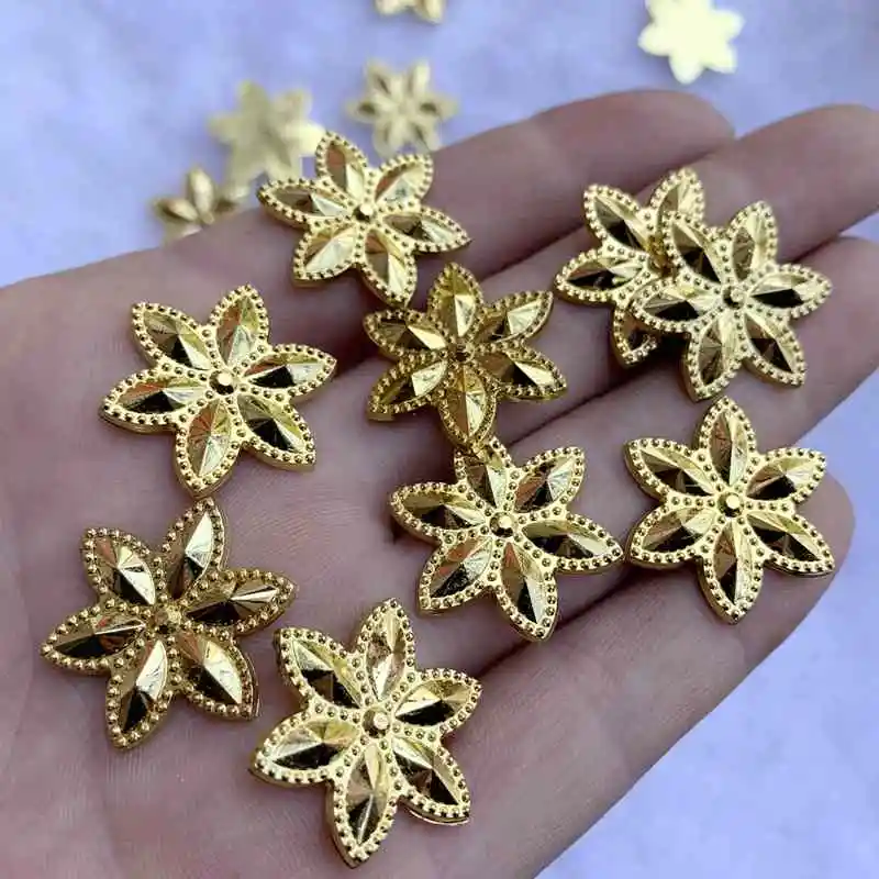 Gold 12pcs/lot 24mm Flower Rhinestone Acrylic Flatback Strass Crystal Stones For Jewelry Crafts Clothing Decorations -A82 | Дом и сад