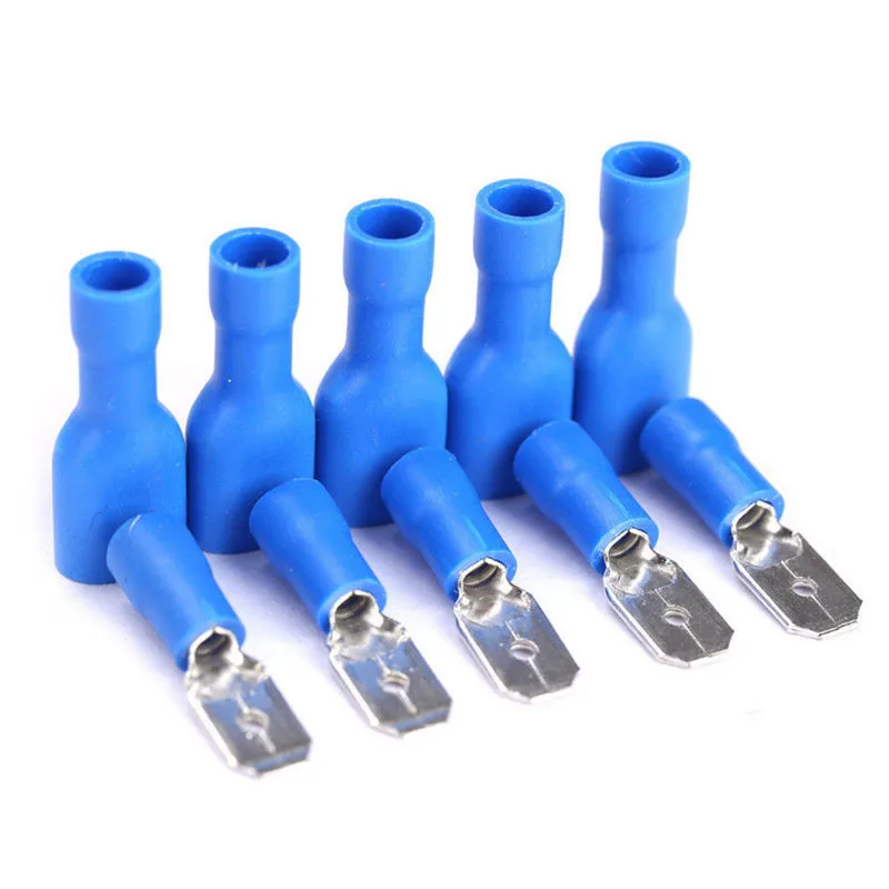 

100pcs Blue Male with Female Spade Blade Connectors Insulated Wire Crimp Terminals
