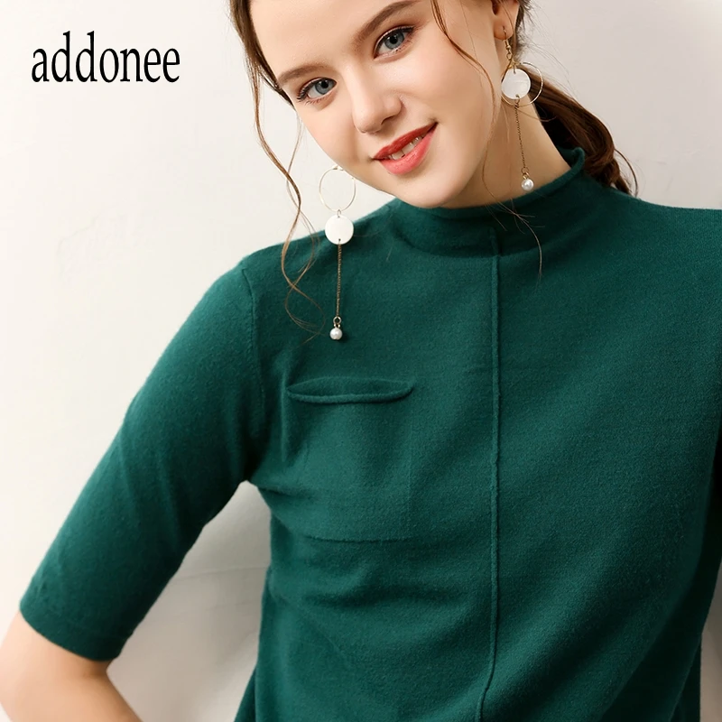Spring Summer Autumn New Style Cashmere Fiber Women Lady Short Sweater Wild Solid Fashion Sexy Flexible Big Size Turtleneck Thin | Женская