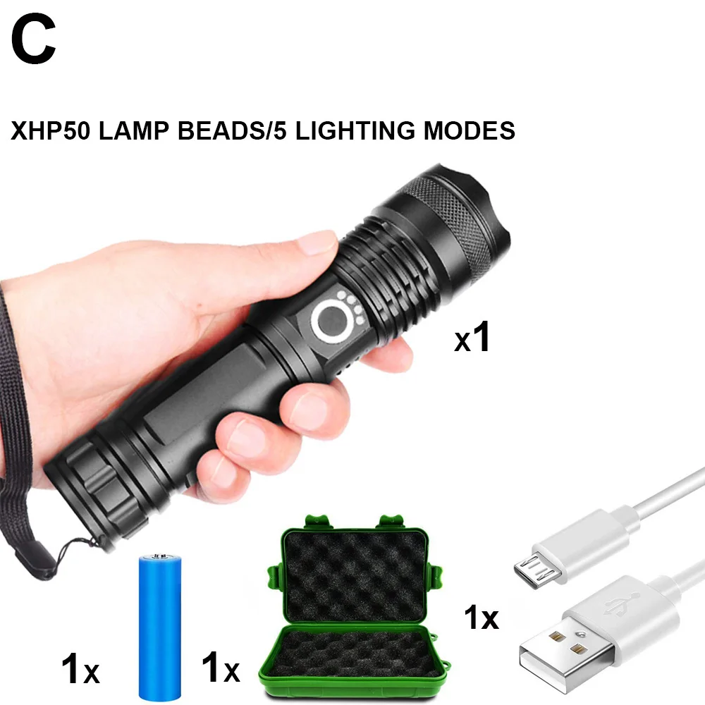 1 Battery 1 Box ZK20 дропшиппинг XHP50 светодиодный светильник 18650 USB Перезаряжаемый фонарь для наружного кемпинга пешего туризма бегущий светильник с зумом - Испускаемый цвет: 1 Battery 1 Box
