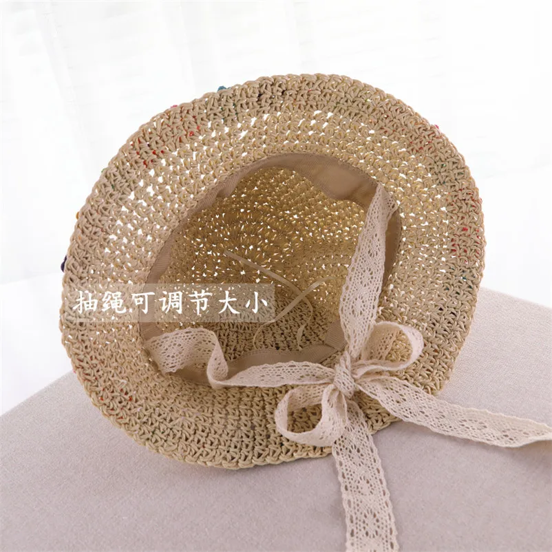 Adorable little girls sunflower embroidery straw cap casual kids simple beach hat for girls clothes accessories children hats