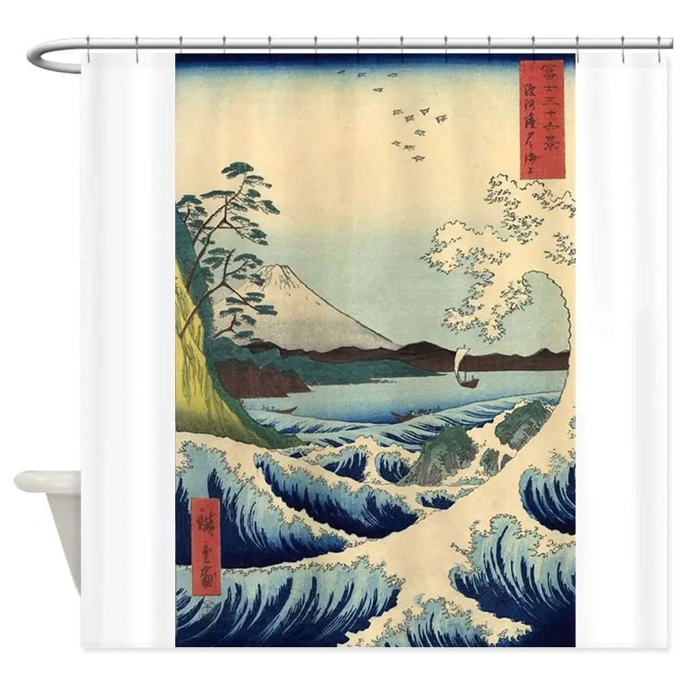 Винтажная японская художественная занавеска для душа Fuji с большими волнами