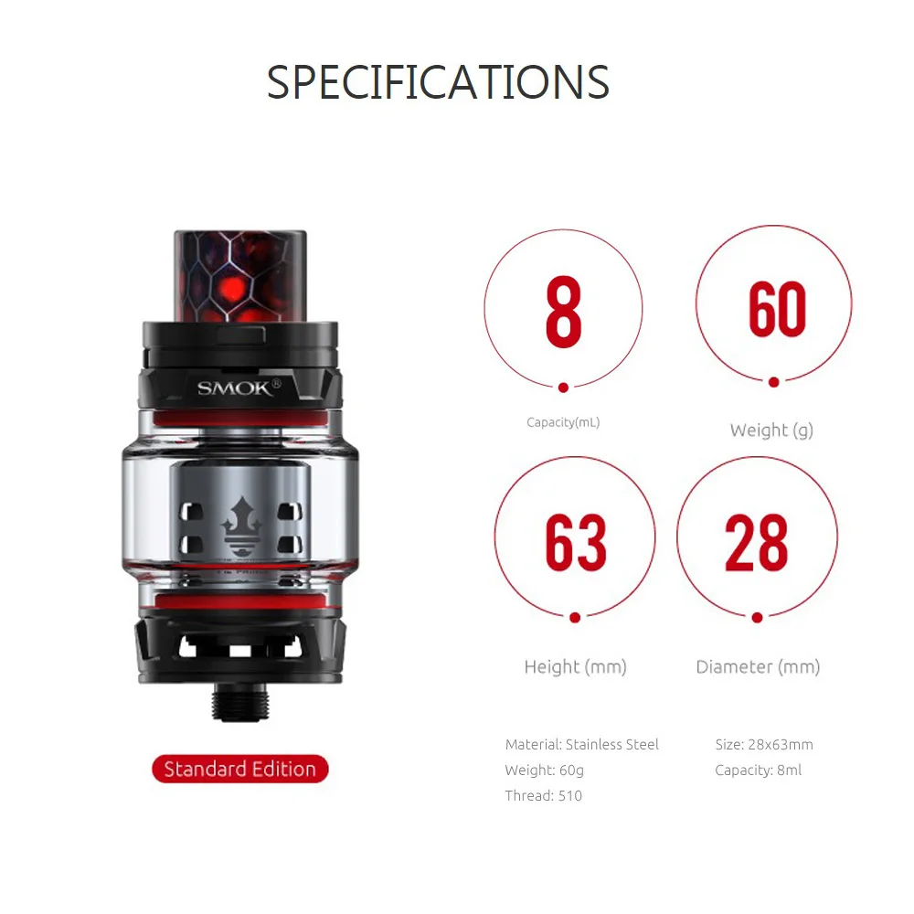 Оригинальный SMOK TFV12 принц распылитель с 8 мл заполнение верхней части емкости