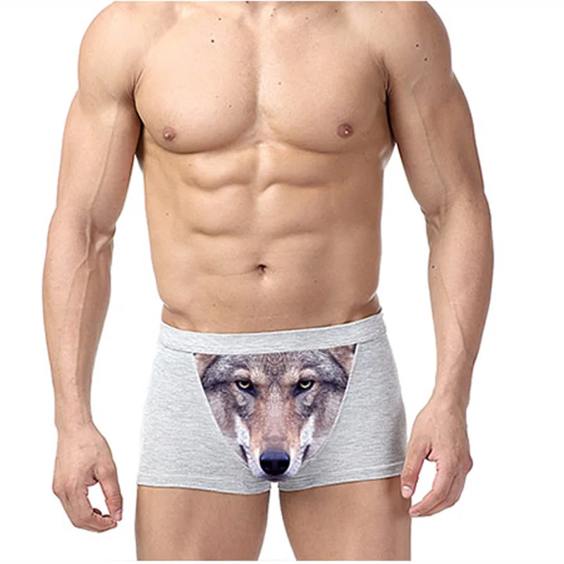 Хлопок волк underwear боксер мультфильм 3d трусы пениса чехол мужской sheer мужские