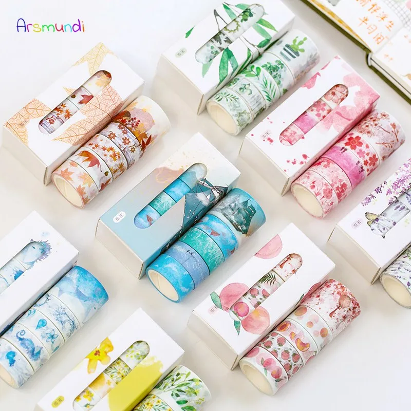 5 Pcs/Box Beautiful Flower washi tape DIY decoration scrapbooking planner masking adhesive label sticker stationery | Канцтовары для