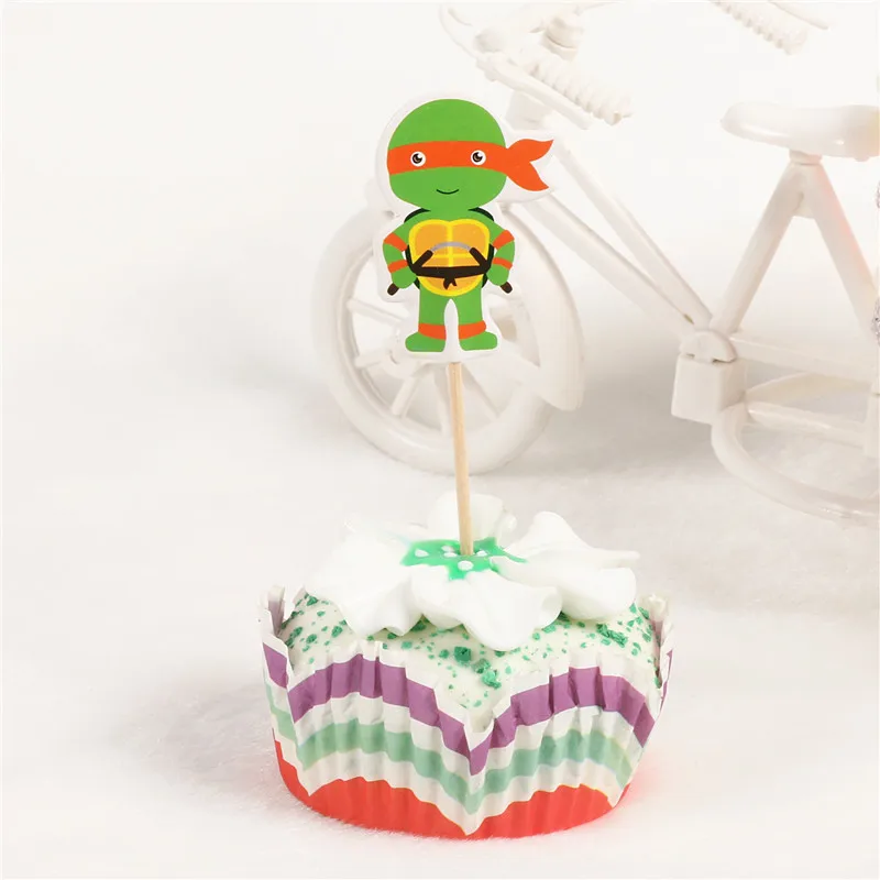 24 шт. мультфильм Mutant Черепашки Ниндзя Леонардо кекс Топпер черепаха фрукты