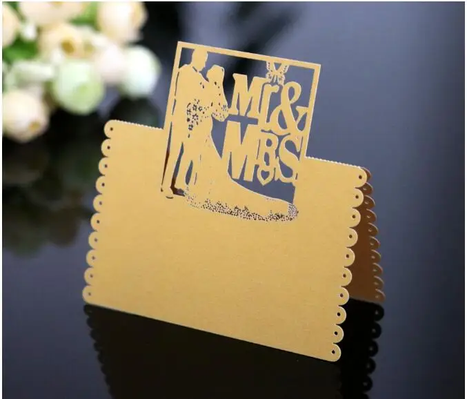 Gold 100 шт./лот лазерная резка "MR& MRS" высокое качество именные карточки на стол Свадебная вечеринка украшения - Цвет: Gold