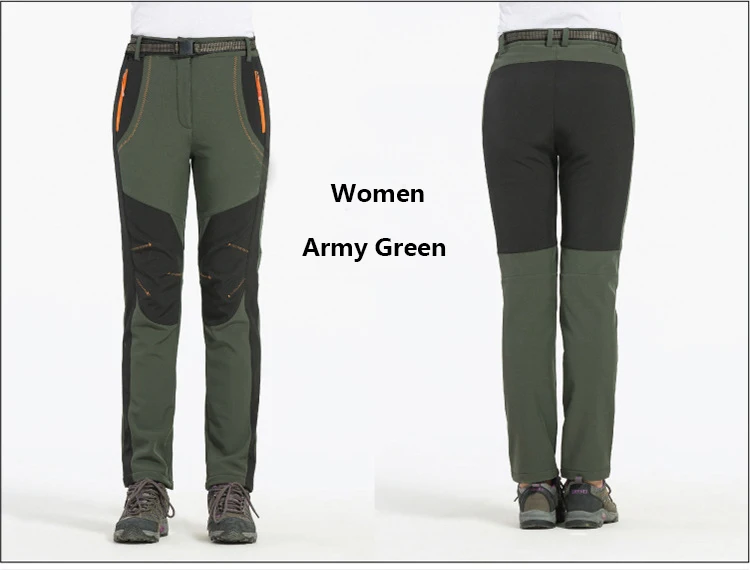 women army green Новинка, мужские и женские зимние теплые штаны для рыбалки, для улицы, софтшелл, для пеших прогулок, кемпинга, водонепроницаемые штаны, ветрозащитные брюки для альпинизма - Цвет: women army green