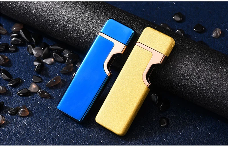 Тонкий гаджет для мужчин зарядки USB Зажигалка электронная сигарета зажигалки Металл ветрозащитный Электрический катушки пьезо зажигалки
