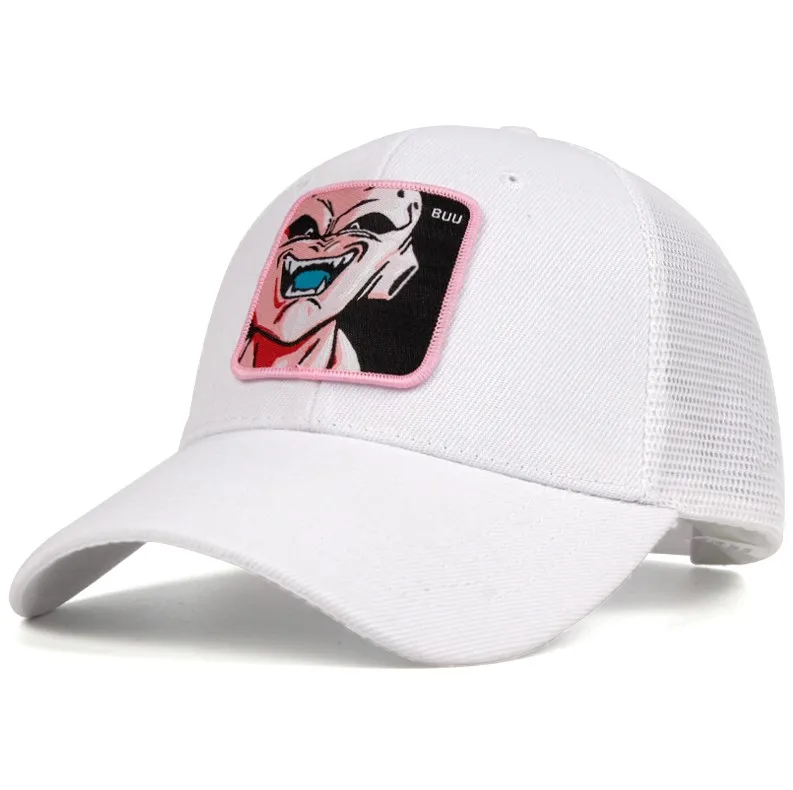 Majin Buu сетчатая Кепка Dragon Ball Snapback хлопковая бейсбольная кепка для мужчин и женщин хип-хоп кепка для дальнобойщика, летняя кепка, Прямая поставка - Цвет: Белый