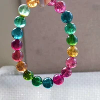 genuine natural colorful tourmaline stone clear round beads stretch women rare bracelet aaaaaa 10mm