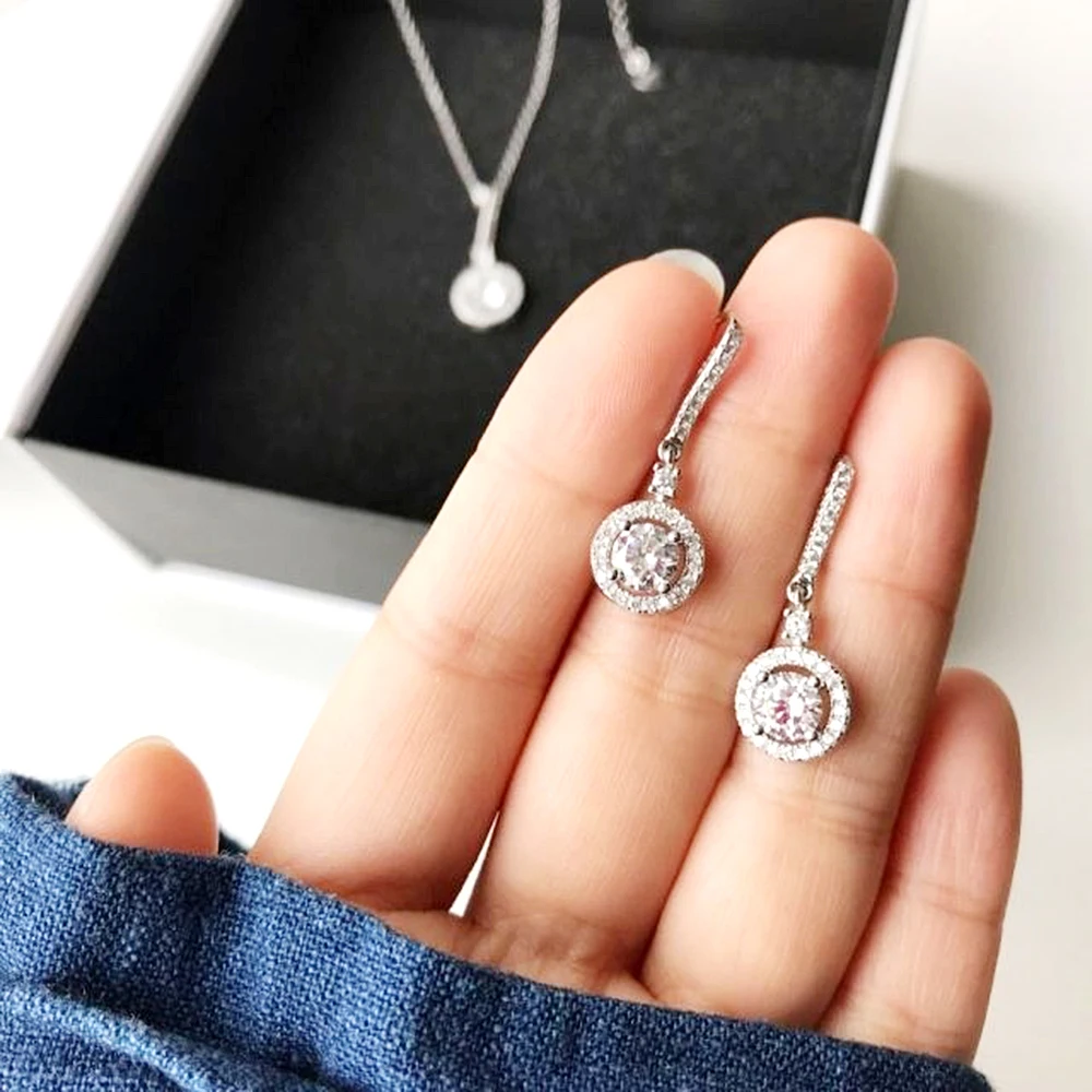 

Серьга с мусанитом Df Color 6,5 мм 2ctw in 14K, белое золото