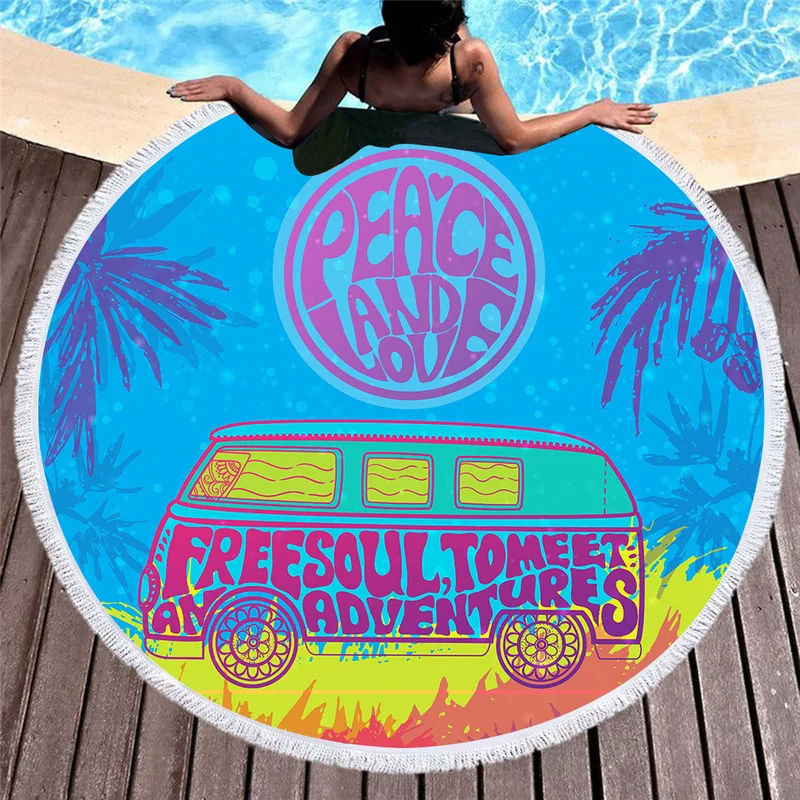 Summer American Hippie Peace Bus Beach Towels Watercolor Hand Painted Soft Towel Travel Decoration Gift Picnic Yoga Mat |