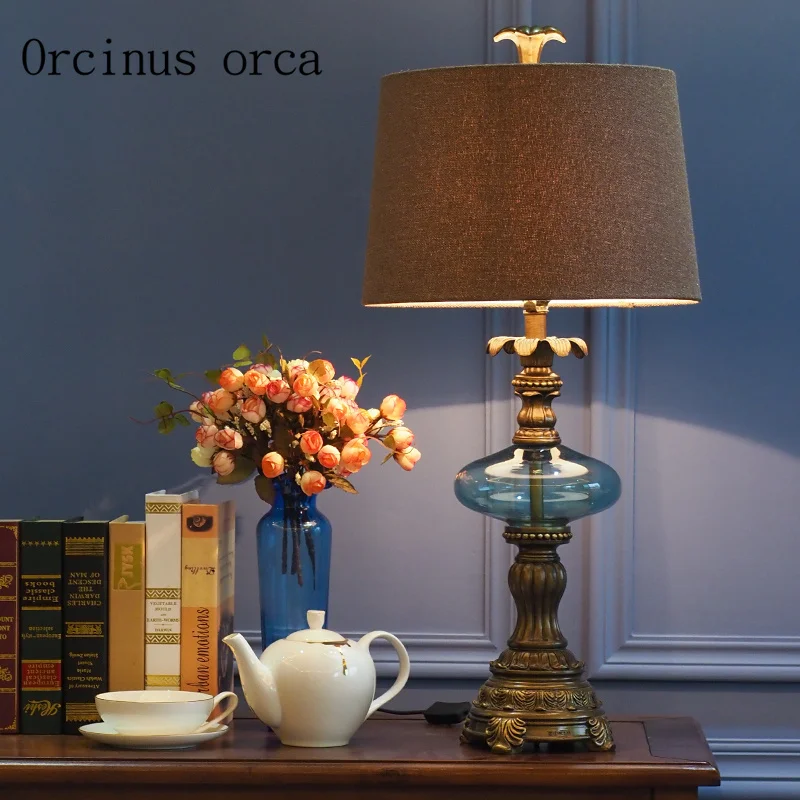 

French retro classic LED resin table lamp living room bedside lamp European luxury glass decorative table lamp free shipping
